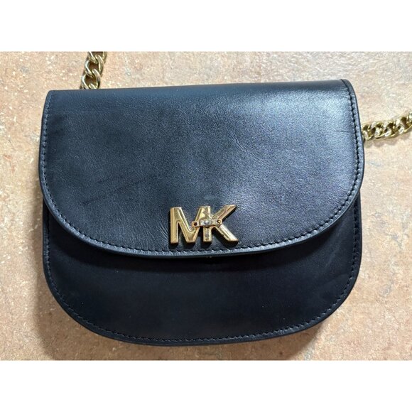 EXCELLENT Michael Kors Black Leather Chain-Belt Bag Fanny Pack MK Logo - Picture 4 of 13